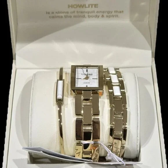 $299- Anne Klein 12-7748HLST New York Ladies Howlite Bracelet & Watch Set